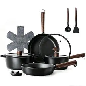 14 Pcs Pots and Pans Set Non stick, Non toxic Healthy Cookware Set, Induction Kitchen Cooking Set, PFOA/PFOS Free, Black 14 Pcs Pots and Pans Set Non stick, Non toxic Healthy Cookware Set, Induction Kitchen Cooking Set, PFOA/PFOS Free, Black