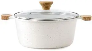 Ceramic Nonstick Stock Pot with Lid, 4.5 Quart Induction Cooking Pot with Tempered Glass Lid, Stew Pot for Soup and Oatmeal, Pasta Casserole, PFOA PFAS PTFE Free, White Ceramic Nonstick Stock Pot with Lid, 4.5 Quart Induction Cooking Pot with Tempered Glass Lid, Stew Pot for Soup and Oatmeal, Pasta Casserole, PFOA PFAS PTFE Free, White