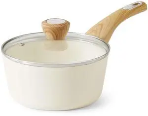Ceramic Nonstick Sauce Pan with Lid, 1.5 Quart Small Saucepan, White Cooking Pot with Stay Cool Handle, Non toxic Kitchen Sauce Pot, Non stick Saucier Pan, Induction Pot, PFOA PTFE PFAS Free Ceramic Nonstick Sauce Pan with Lid, 1.5 Quart Small Saucepan, White Cooking Pot with Stay Cool Handle, Non toxic Kitchen Sauce Pot, Non stick Saucier Pan, Induction Pot, PFOA PTFE PFAS Free