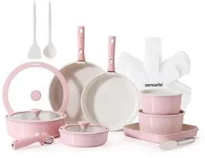 24 Piece Ceramic Pots and Pans Set, Nonstick Detachable Handle Cookware, Induction Kitchen Cookware Set with Removable Handle, Healthy Non Stick for RV, DishwasherOven Safe, PFOA Free (Pink) 24 Piece Ceramic Pots and Pans Set, Nonstick Detachable Handle Cookware, Induction Kitchen Cookware Set with Removable Handle, Healthy Non Stick for RV, DishwasherOven Safe, PFOA Free (Pink)