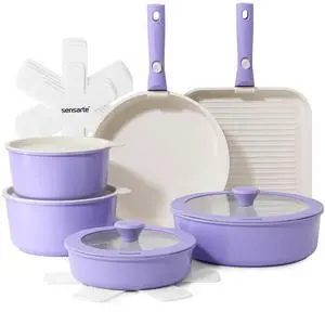 17 Piece Ceramic Pots and Pans Set, Nonstick Detachable Handle Cookware, Induction Kitchen Cookware Set with Removable Handle, Dishwasher Oven Safe (Purple) 17 Piece Ceramic Pots and Pans Set, Nonstick Detachable Handle Cookware, Induction Kitchen Cookware Set with Removable Handle, Dishwasher Oven Safe (Purple)