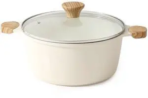 Ceramic Nonstick Stock Pot with Lid, 4.5 Quart Induction Cooking Pot with Tempered Glass Lid, Stew Pot for Soup and Oatmeal, Pasta Casserole, PFOA PFAS PTFE Free, Creamy White Ceramic Nonstick Stock Pot with Lid, 4.5 Quart Induction Cooking Pot with Tempered Glass Lid, Stew Pot for Soup and Oatmeal, Pasta Casserole, PFOA PFAS PTFE Free, Creamy White
