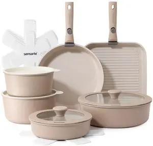 17 Piece Ceramic Pots and Pans Set, Nonstick Detachable Handle Cookware, Induction Kitchen Cookware Set with Removable Handle, Dishwasher Oven Safe (Almond Beige) 17 Piece Ceramic Pots and Pans Set, Nonstick Detachable Handle Cookware, Induction Kitchen Cookware Set with Removable Handle, Dishwasher Oven Safe (Almond Beige)