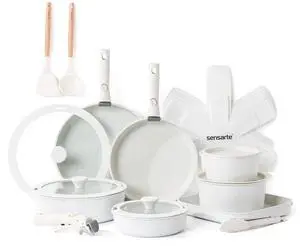 24 Piece Pots and Pans Set, Nonstick Detachable Handle Cookware, Induction Kitchen Cookware Set with Removable Handle, Healthy Non Stick for RV, Dishwasher Oven Safe (White) 24 Piece Pots and Pans Set, Nonstick Detachable Handle Cookware, Induction Kitchen Cookware Set with Removable Handle, Healthy Non Stick for RV, Dishwasher Oven Safe (White)