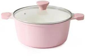Ceramic Nonstick Stock Pot with Lid, 4.5 Quart Induction Cooking Pot with Tempered Glass Lid, Stew Pot for Soup and Oatmeal, Pasta Casserole, PFOA PFAS PTFE Free, Pink Ceramic Nonstick Stock Pot with Lid, 4.5 Quart Induction Cooking Pot with Tempered Glass Lid, Stew Pot for Soup and Oatmeal, Pasta Casserole, PFOA PFAS PTFE Free, Pink