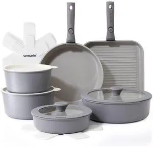 17 Piece Ceramic Pots and Pans Set, Nonstick Detachable Handle Cookware, Induction Kitchen Cookware Set with Removable Handle, Dishwasher Oven Safe (Gray) 17 Piece Ceramic Pots and Pans Set, Nonstick Detachable Handle Cookware, Induction Kitchen Cookware Set with Removable Handle, Dishwasher Oven Safe (Gray)