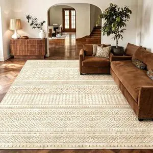 Amada Homefurnishing 8x10 Washable Area Rugs, Beige Boho Geometric Low-Pile Rug with Non-Slip Backing, Stain Resistance & Durable Edge Binding, Soft Indoor Carpet for Living Room, Bedroom, Dining Room Amada Homefurnishing 8x10 Washable Area Rugs, Beige Boho Geometric Low-Pile Rug with Non-Slip Backing, Stain Resistance & Durable Edge Binding, Soft Indoor Carpet for Living Room, Bedroom, Dining Room