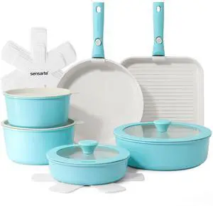 17 Piece Ceramic Pots and Pans Set, Nonstick Detachable Handle Cookware, Induction Kitchen Cookware Set with Removable Handle, Dishwasher Oven Safe (Turquoise) 17 Piece Ceramic Pots and Pans Set, Nonstick Detachable Handle Cookware, Induction Kitchen Cookware Set with Removable Handle, Dishwasher Oven Safe (Turquoise)