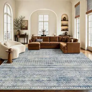 AMADA HOMEFURNISHING 9x12 Washable Area Rugs, Blue Boho Geometric Low-Pile Rug with Non-Slip Backing, Stain Resistance & Durable Edge Binding, Soft Indoor Carpet for Living Room, Bedroom, Dining Room AMADA HOMEFURNISHING 9x12 Washable Area Rugs, Blue Boho Geometric Low-Pile Rug with Non-Slip Backing, Stain Resistance & Durable Edge Binding, Soft Indoor Carpet for Living Room, Bedroom, Dining Room