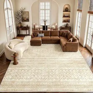 Amada Homefurnishing 9x12 Washable Area Rugs, Beige Boho Geometric Low-Pile Rug with Non-Slip Backing, Stain Resistance & Durable Edge Binding, Soft Indoor Carpet for Living Room, Bedroom, Dining Room Amada Homefurnishing 9x12 Washable Area Rugs, Beige Boho Geometric Low-Pile Rug with Non-Slip Backing, Stain Resistance & Durable Edge Binding, Soft Indoor Carpet for Living Room, Bedroom, Dining Room