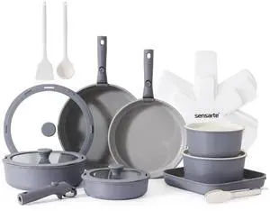 24 Piece Ceramic Pots and Pans Set, Nonstick Detachable Handle Cookware, Induction Kitchen Cookware Set with Removable Handle, Healthy Non Stick for RV, DishwasherOven Safe, PFOA Free (Gray) 24 Piece Ceramic Pots and Pans Set, Nonstick Detachable Handle Cookware, Induction Kitchen Cookware Set with Removable Handle, Healthy Non Stick for RV, DishwasherOven Safe, PFOA Free (Gray)