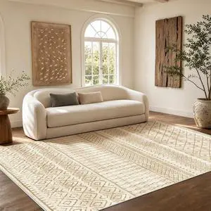 AMADA HOMEFURNISHING 5x7 Washable Area Rugs, Beige Boho Geometric Low-Pile Rug with Non-Slip Backing, Stain Resistance & Durable Edge Binding, Soft Indoor Carpet for Living Room, Bedroom, Dining Room AMADA HOMEFURNISHING 5x7 Washable Area Rugs, Beige Boho Geometric Low-Pile Rug with Non-Slip Backing, Stain Resistance & Durable Edge Binding, Soft Indoor Carpet for Living Room, Bedroom, Dining Room