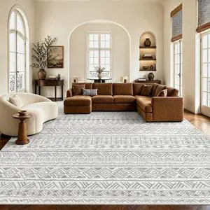 AMADA HOMEFURNISHING 9x12 Washable Area Rugs, Grey Boho Geometric Low-Pile Rug with Non-Slip Backing, Stain Resistance & Durable Edge Binding, Soft Indoor Carpet for Living Room, Bedroom, Dining Room AMADA HOMEFURNISHING 9x12 Washable Area Rugs, Grey Boho Geometric Low-Pile Rug with Non-Slip Backing, Stain Resistance & Durable Edge Binding, Soft Indoor Carpet for Living Room, Bedroom, Dining Room
