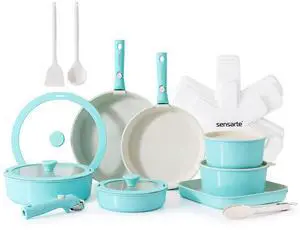 24 Piece Ceramic Pots and Pans Set, Nonstick Detachable Handle Cookware, Induction Cookware Set with Removable Handle, Healthy Non Stick for RV, DishwasherOven Safe, PFOA Free (Turquoise) 24 Piece Ceramic Pots and Pans Set, Nonstick Detachable Handle Cookware, Induction Cookware Set with Removable Handle, Healthy Non Stick for RV, DishwasherOven Safe, PFOA Free (Turquoise)