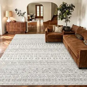 AMADA HOMEFURNISHING 8x10 Washable Area Rugs, Grey Boho Geometric Low-Pile Rug with Non-Slip Backing, Stain Resistance & Durable Edge Binding, Soft Indoor Carpet for Living Room, Bedroom, Dining Room AMADA HOMEFURNISHING 8x10 Washable Area Rugs, Grey Boho Geometric Low-Pile Rug with Non-Slip Backing, Stain Resistance & Durable Edge Binding, Soft Indoor Carpet for Living Room, Bedroom, Dining Room