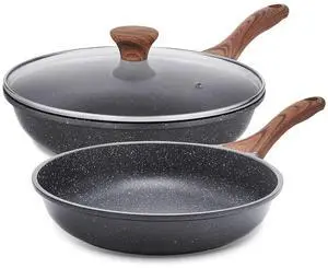 Nonstick Frying Pan Skillets, Swiss Granite Coating Omelette Pans, Healthy Cookware Chef's Pan, Free of Intentionally Added PFOA (8+11Inch with Lid) Nonstick Frying Pan Skillets, Swiss Granite Coating Omelette Pans, Healthy Cookware Chef's Pan, Free of Intentionally Added PFOA (8+11Inch with Lid)