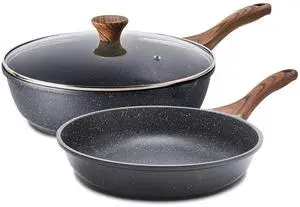 Nonstick Frying Pan Skillets, Swiss Granite Coating Omelette Pans, Healthy Cookware Chef's Pan, Free of Intentionally Added PFOA (8 Inch Frying Pan and 3.5QT Saute Pan) Nonstick Frying Pan Skillets, Swiss Granite Coating Omelette Pans, Healthy Cookware Chef's Pan, Free of Intentionally Added PFOA (8 Inch Frying Pan and 3.5QT Saute Pan)