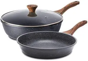 Nonstick Frying Pan Skillets, Swiss Granite Coating Omelette Pans, Healthy Cookware, Free of Intentionally Added PFOA (9.5 Inch Frying Pan and 5QT Saute Pan) Nonstick Frying Pan Skillets, Swiss Granite Coating Omelette Pans, Healthy Cookware, Free of Intentionally Added PFOA (9.5 Inch Frying Pan and 5QT Saute Pan)