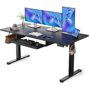 ErGear Large Electric Standing Desk with Keyboard Tray, 63x28 Inches Adjustable Height Sit Stand Up Desk, Home Office Desk Computer Workstation, Black ErGear Large Electric Standing Desk with Keyboard Tray, 63x28 Inches Adjustable Height Sit Stand Up Desk, Home Office Desk Computer Workstation, Black
