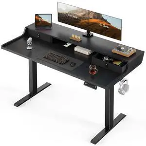 ErGear Electric Standing Desk with Drawers, 55 x 28 Gaming Table Compatible Monitor Stand, Stand up Desks, Home Office Height-Adjustable Desk with Storage Shelf, 4 Preset Heights, Black ErGear Electric Standing Desk with Drawers, 55 x 28 Gaming Table Compatible Monitor Stand, Stand up Desks, Home Office Height-Adjustable Desk with Storage Shelf, 4 Preset Heights, Black