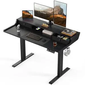 ErGear Electric Standing Desk with Drawers, 48 x 24 Gaming Table Compatible Monitor Stand, Stand up Desks, Home Office Height-Adjustable Desk with Storage Shelf, 4 Preset Heights, Black ErGear Electric Standing Desk with Drawers, 48 x 24 Gaming Table Compatible Monitor Stand, Stand up Desks, Home Office Height-Adjustable Desk with Storage Shelf, 4 Preset Heights, Black