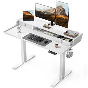 ErGear Electric Standing Desk with Drawers, 48 x 24 Gaming Table Compatible Monitor Stand, Stand up Desks, Home Office Height-Adjustable Desk with Storage Shelf, 4 Preset Heights, White ErGear Electric Standing Desk with Drawers, 48 x 24 Gaming Table Compatible Monitor Stand, Stand up Desks, Home Office Height-Adjustable Desk with Storage Shelf, 4 Preset Heights, White