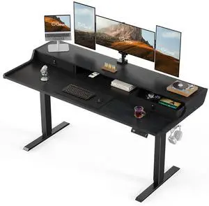 ErGear Electric Standing Desk with Drawers, 63 x 28 Gaming Table Compatible Monitor Stand, Stand up Desks, Home Office Height-Adjustable Desk with Storage Shelf, 4 Preset Heights, Black ErGear Electric Standing Desk with Drawers, 63 x 28 Gaming Table Compatible Monitor Stand, Stand up Desks, Home Office Height-Adjustable Desk with Storage Shelf, 4 Preset Heights, Black