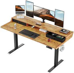 ErGear Electric Standing Desk with Drawers, 63 x 28 Gaming Table Compatible Monitor Stand, Stand up Desks, Home Office Height-Adjustable Desk with Storage Shelf, 4 Preset Heights, Vintage Brown ErGear Electric Standing Desk with Drawers, 63 x 28 Gaming Table Compatible Monitor Stand, Stand up Desks, Home Office Height-Adjustable Desk with Storage Shelf, 4 Preset Heights, Vintage Brown