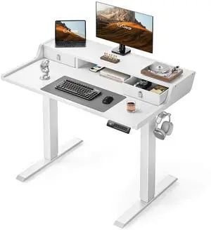 ErGear Electric Standing Desk with Drawers, 40 x 24 Small Gaming Table Compatible Monitor Stand, Stand up Desks, Home Office Height-Adjustable Desk with Storage Shelf, 4 Preset Heights, White ErGear Electric Standing Desk with Drawers, 40 x 24 Small Gaming Table Compatible Monitor Stand, Stand up Desks, Home Office Height-Adjustable Desk with Storage Shelf, 4 Preset Heights, White