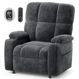 AMADA HOMEFURNISHING Power Recliner Chair for Adults, One-Touch Synchronized Electric Recliner with USB Ports, Cup Holder & Side Pockets, Thick Seat Cushion, Chenille, Living Room & Bedroom AMADA HOMEFURNISHING Power Recliner Chair for Adults, One-Touch Synchronized Electric Recliner with USB Ports, Cup Holder & Side Pockets, Thick Seat Cushion, Chenille, Living Room & Bedroom