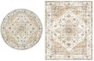 AMADA HOMEFURNISHING 8x10 and 6x6 Round Area Rugs Buying Together, Soft, Machine Washable, Stain-Resistant, Low-Profile Indoor Area Rugs with Non-Slip Backing & Durable Edge Binding AMADA HOMEFURNISHING 8x10 and 6x6 Round Area Rugs Buying Together, Soft, Machine Washable, Stain-Resistant, Low-Profile Indoor Area Rugs with Non-Slip Backing & Durable Edge Binding