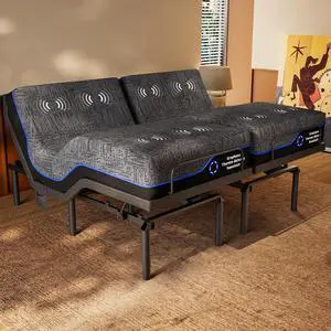 AMADA HOMEFURNISHING Split King Adjustable Bed Set, 3-Motor Adjustable Bed with Massage, Head & Foot Lift, Headrest Tilt, Zero Gravity, Anti-Snore, App & Remote Control, Easy Setup AMADA HOMEFURNISHING Split King Adjustable Bed Set, 3-Motor Adjustable Bed with Massage, Head & Foot Lift, Headrest Tilt, Zero Gravity, Anti-Snore, App & Remote Control, Easy Setup