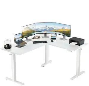 ErGear L Shaped Standing Desk, 63"x55" Electric Adjustable Height Sit Stand up Desk, Ergonomic Large Computer Table, Left & Right Interchangeable Installation, Suitable for Home Office, White ErGear L Shaped Standing Desk, 63"x55" Electric Adjustable Height Sit Stand up Desk, Ergonomic Large Computer Table, Left & Right Interchangeable Installation, Suitable for Home Office, White