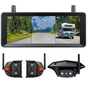 AUTO-VOX Wireless RV Backup Camera System: Rear and Side Coverage on a Large 7.2 HD Monitor, Triple Split View, IR Night Vision, DVR Recording Back up Camera for RV,Travel Trailer,Motorhome,Camper AUTO-VOX Wireless RV Backup Camera System: Rear and Side Coverage on a Large 7.2 HD Monitor, Triple Split View, IR Night Vision, DVR Recording Back up Camera for RV,Travel Trailer,Motorhome,Camper
