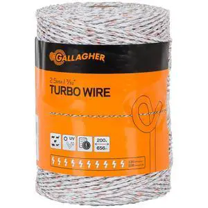Gallagher Electric Fence Turbo Polywire | 9 Mixed Metal Strands for 40x More Conductivity and Extreme Power | Ideal for Long Portable Fences | UV, Rust Resistant | 3/32" Diameter Polywire | 656 Foot Gallagher Electric Fence Turbo Polywire | 9 Mixed Metal Strands for 40x More Conductivity and Extreme Power | Ideal for Long Portable Fences | UV, Rust Resistant | 3/32" Diameter Polywire | 656 Foot