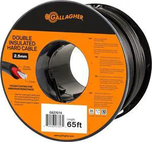 Gallagher 2.5mm Double Insulated Hard Cable 65ft | Heavy Duty Electric Fence Leadout Wire | Low Resistance Power Transfer for Short Runs and Gateways | UV Resistant Durable Fence Cable Gallagher 2.5mm Double Insulated Hard Cable 65ft | Heavy Duty Electric Fence Leadout Wire | Low Resistance Power Transfer for Short Runs and Gateways | UV Resistant Durable Fence Cable