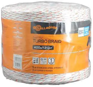 Gallagher 3/16" Turbo Equine Braid Electric Fence Wire | Heavy-Duty Horse Fence Braid for Long Fence Lines | 1312 ft Roll for Portable & Semi-Permanent Fencing Gallagher 3/16" Turbo Equine Braid Electric Fence Wire | Heavy-Duty Horse Fence Braid for Long Fence Lines | 1312 ft Roll for Portable & Semi-Permanent Fencing