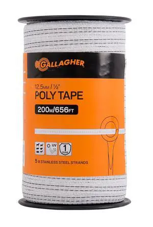 Gallagher 1/2in x 1,312ft Turbo Poly Tape | High Visibility Electric Fence for Horses & Livestock | Highly Conductive with Steel and Copper Strands Gallagher 1/2in x 1,312ft Turbo Poly Tape | High Visibility Electric Fence for Horses & Livestock | Highly Conductive with Steel and Copper Strands