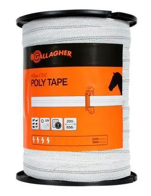 Gallagher 1.5" x 656' White Poly Tape | High Visibility Electric Fence Polytape for Horses, Livestock, Gardens, and Electric Perimeter Fencing Gallagher 1.5" x 656' White Poly Tape | High Visibility Electric Fence Polytape for Horses, Livestock, Gardens, and Electric Perimeter Fencing