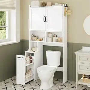 Over The Toilet Storage Cabinet with Pulley Small Bathroom Storage Cabinet, Space Saver W/Adjustable Shelf & Open Shelf for Bathroom, Restroom, Laundry (White) Over The Toilet Storage Cabinet with Pulley Small Bathroom Storage Cabinet, Space Saver W/Adjustable Shelf & Open Shelf for Bathroom, Restroom, Laundry (White)