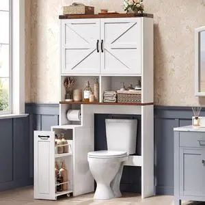 Farmhouse Over The Toilet Storage Cabinet with Pulley Small Bathroom Storage Cabinet, Space Saver W/Adjustable Shelf & Open Shelf for Bathroom, Restroom, Laundry (White Brown-Type B) Farmhouse Over The Toilet Storage Cabinet with Pulley Small Bathroom Storage Cabinet, Space Saver W/Adjustable Shelf & Open Shelf for Bathroom, Restroom, Laundry (White Brown-Type B)