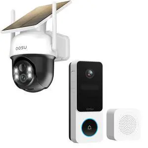 AOSU Solar Camera Security Outdoor - 100% Wire-Free Security Cameras Wireless Doorbell Camera Wireless - Head-to-Toe View, Intelligent Package Detection AOSU Solar Camera Security Outdoor - 100% Wire-Free Security Cameras Wireless Doorbell Camera Wireless - Head-to-Toe View, Intelligent Package Detection