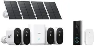 AOSU SolarCam Pro System 4-Kit + 2K Doorbell Camera - No Monthly Fee AOSU SolarCam Pro System 4-Kit + 2K Doorbell Camera - No Monthly Fee