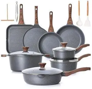 23 PCS Nonstick Granite Cookware Set, PFOA/PFOS Free, Induction | Non Toxic Pots and Pans, Healthy Kitchen & Home Cooking Set with Stay-Cool Handles, Silicone Tools and Pot Protectors, Gray 23 PCS Nonstick Granite Cookware Set, PFOA/PFOS Free, Induction | Non Toxic Pots and Pans, Healthy Kitchen & Home Cooking Set with Stay-Cool Handles, Silicone Tools and Pot Protectors, Gray
