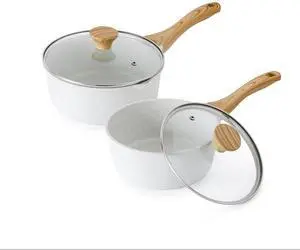 White Ceramic Nonstick Saucepan Set with Lid 1.5 Quart + 3 Quart, Kitchen Cooking Pot with Stay Cool Handle, Induction Compatible Saucepot, White Granite Coating, PFOA/PFAS Free White Ceramic Nonstick Saucepan Set with Lid 1.5 Quart + 3 Quart, Kitchen Cooking Pot with Stay Cool Handle, Induction Compatible Saucepot, White Granite Coating, PFOA/PFAS Free