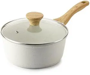 White Ceramic Nonstick Saucepan with Lid 2.5 Quarts, Medium Cooking Pot with Stay Cool Handle, Induction Compatible Saucepot, White Granite Coating, Free of Intentionally Added PTFE/PFOA/PFAS White Ceramic Nonstick Saucepan with Lid 2.5 Quarts, Medium Cooking Pot with Stay Cool Handle, Induction Compatible Saucepot, White Granite Coating, Free of Intentionally Added PTFE/PFOA/PFAS
