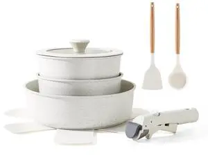 9 Piece Pots and Pans Set, Nonstick Detachable Handle Cookware, Induction Kitchen Cookware Set with Removable Handle, Healthy Non Stick for RV, Dishwasher Oven Safe (White) 9 Piece Pots and Pans Set, Nonstick Detachable Handle Cookware, Induction Kitchen Cookware Set with Removable Handle, Healthy Non Stick for RV, Dishwasher Oven Safe (White)