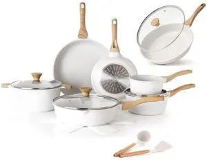 Ceramic Nonstick Cookware Set 17 Piece, includes 12.5 Inch Omelet Pan with Lid, Induction Compatible Frying Pan Skillet Ceramic Nonstick Cookware Set 17 Piece, includes 12.5 Inch Omelet Pan with Lid, Induction Compatible Frying Pan Skillet