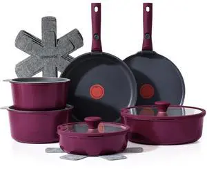 17 Piece Pots and Pans Set, Nonstick Detachable Handle Cookware Set, Induction Thermo-Signal Cookware Set with Removable Handle, Healthy Non Stick for RV, Dishwasher Oven Safe (Purple) 17 Piece Pots and Pans Set, Nonstick Detachable Handle Cookware Set, Induction Thermo-Signal Cookware Set with Removable Handle, Healthy Non Stick for RV, Dishwasher Oven Safe (Purple)
