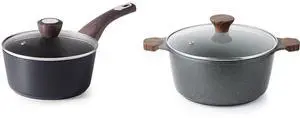 4.5 Quart Nonstick Stock Pot with Lid, Induction Cooking Pot with Tempered Glass Lid, 1.5 Quart Nonstick Sauce Pan with Lid, Non stick Saucier Pan, Induction Comptable, PFOA Free 4.5 Quart Nonstick Stock Pot with Lid, Induction Cooking Pot with Tempered Glass Lid, 1.5 Quart Nonstick Sauce Pan with Lid, Non stick Saucier Pan, Induction Comptable, PFOA Free